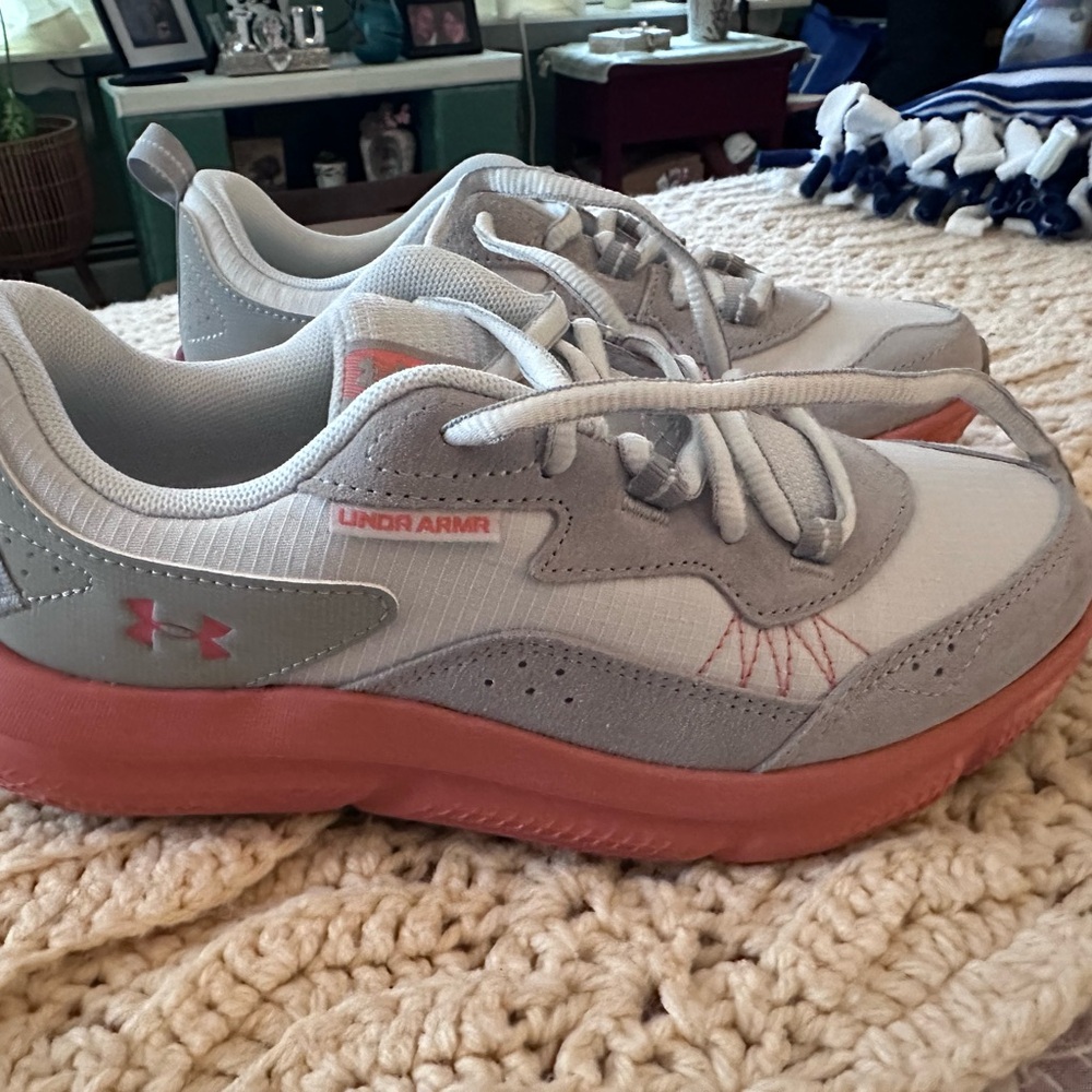 Under Armour Light Gray and Coral Sneakers